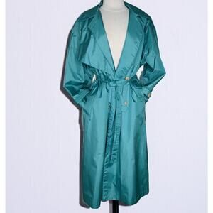 VTG Daniel Teal Trench Coat M Retro Old Money Classic New York Style 80s 90s